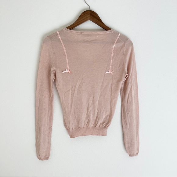 Spring 2006 John Galliano Silk Cashmere Pink Bows Crop V-Neck Knit Sweater - Picture 6 of 11